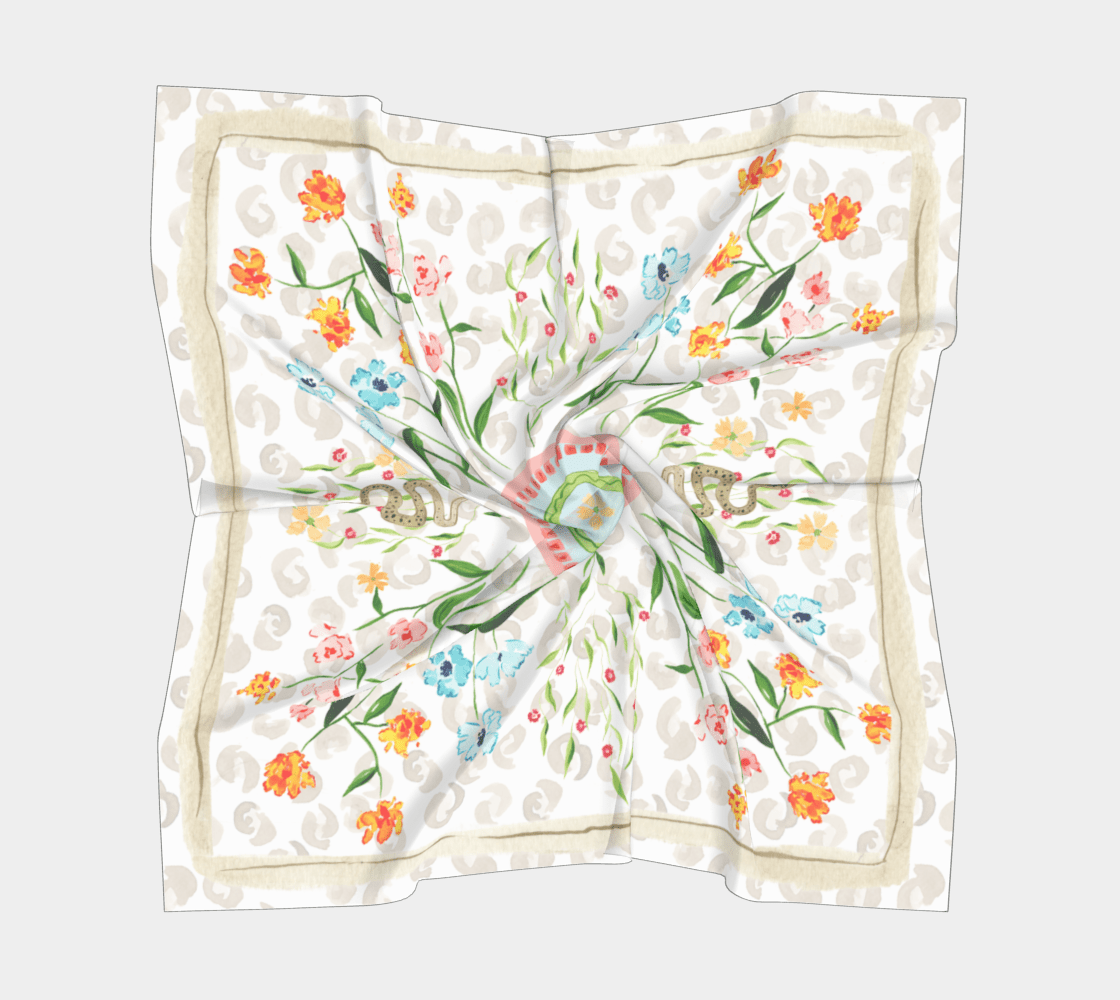 Eden silk scarf with watercolor floral and snake print by Purple Pecan Creative