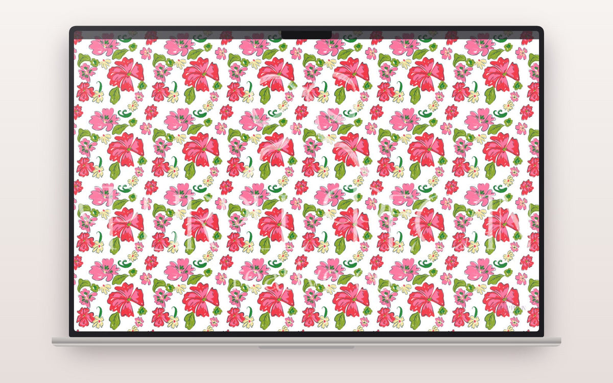 Bright & Lovely floral watercolor wallpaper displayed on MacBook screen