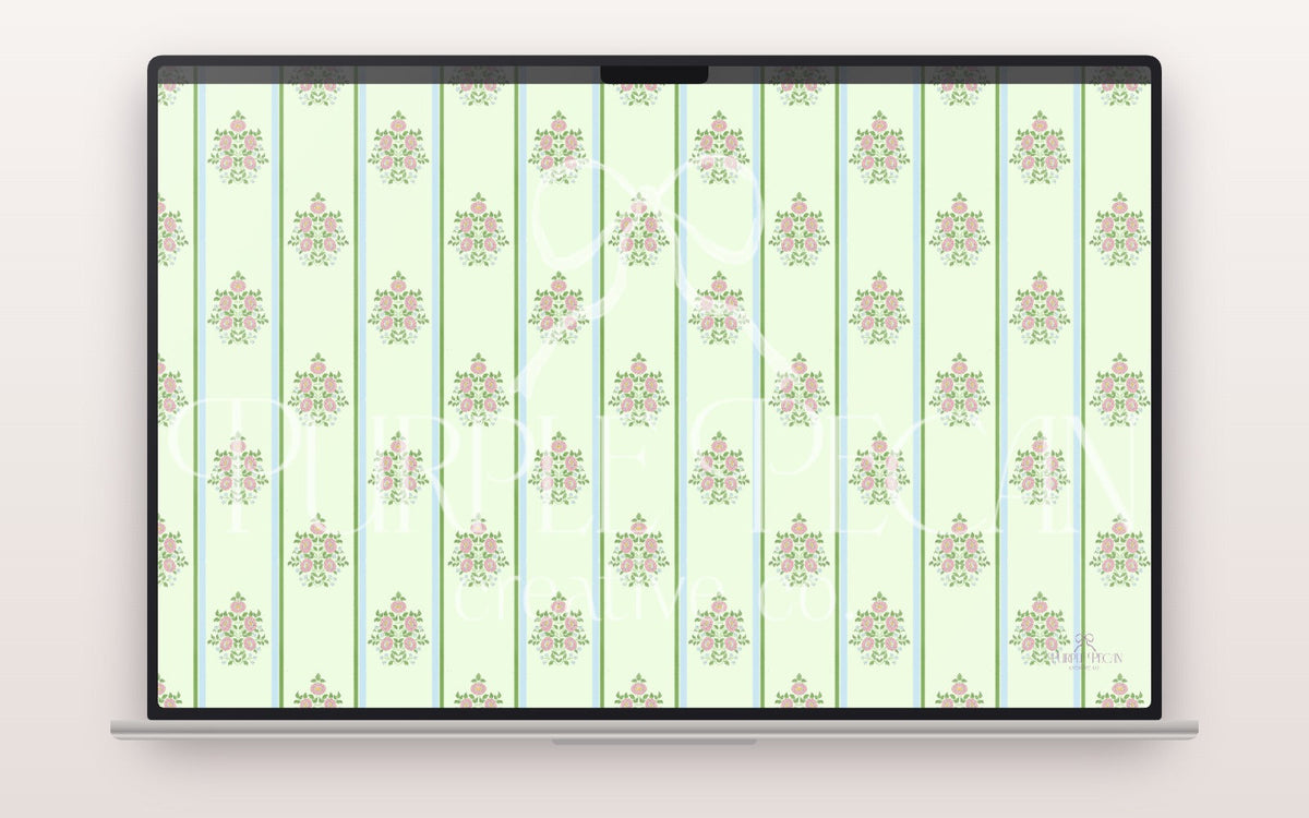 Sweet Green floral watercolor wallpaper displayed on MacBook screen